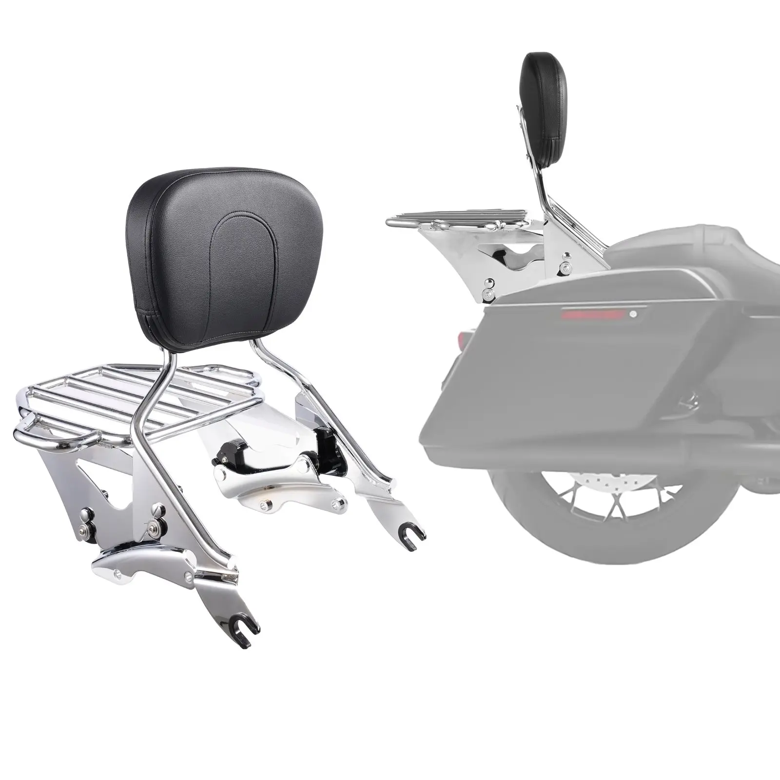 【DealsForYouDays】Motorcycle Backrest Sissy Bar with Luggage Rack, Compatible with Harley-Davidson Touring Models, Street Glide, Road Glide, and Road King, Detachable Passenger Backrest for Motorcycles
