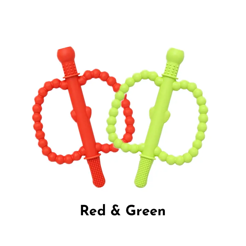 Baby Silicone Hollow Stick Teether, Apple Stick Shape, BPA-Free, Easy-Grip Ring Design with Multiple Textures, Easy to Hold and Clean, Baby Chew Toy