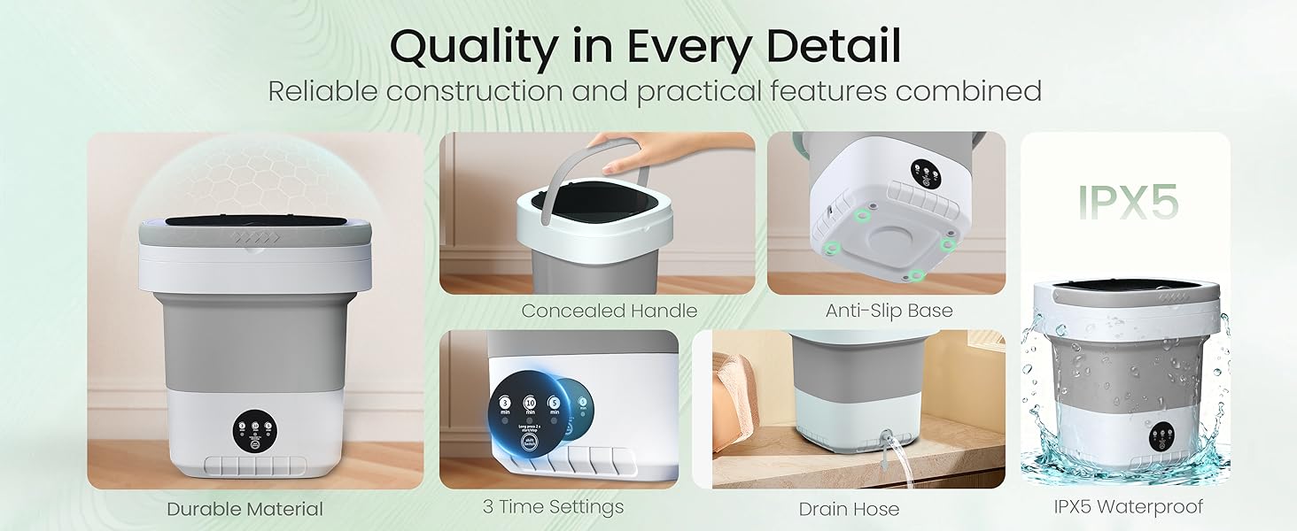 Portable Washing Machine - 16L Mini Foldable Washer with Spin Basket, 3 Cleaning Modes & Deep Cleaning for Small Clothes, Collapsible Laundry for Apartment, Home, Hotel and Travel (Gray)