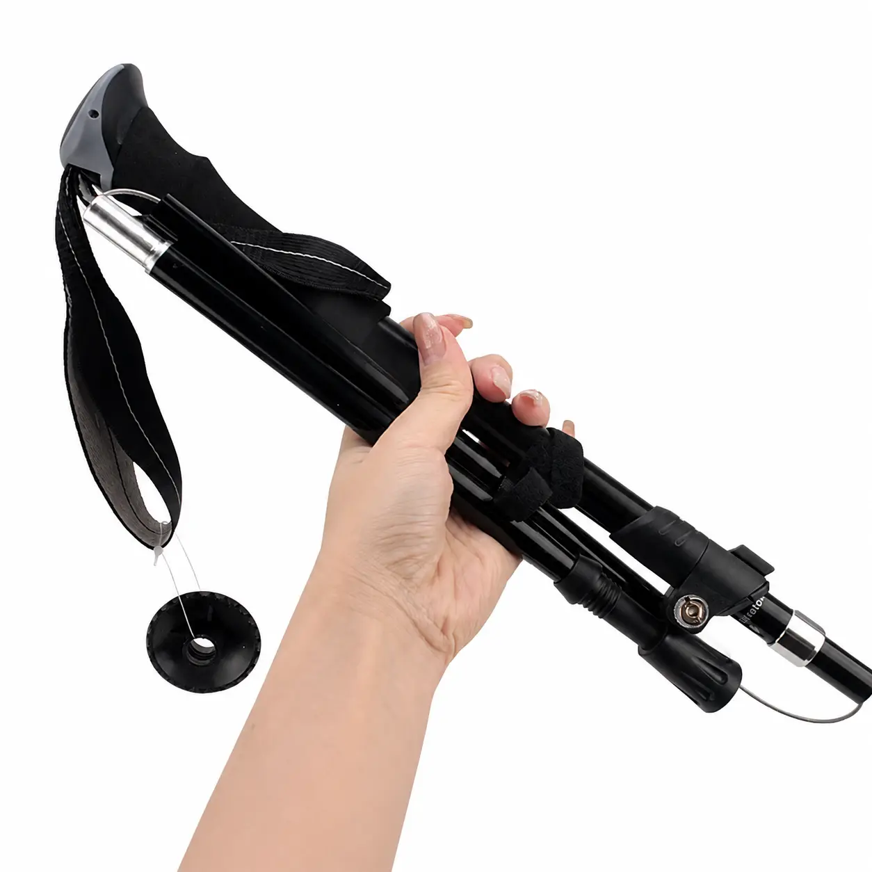 Lightweight Aluminum Alloy Telescopic Hiking Staff with Five-Section Collapsible Design for Outdoor Trekking, Mountaineering, and All-Terrain Walking Support — Compact, Adjustable, and Durable Travel Cane