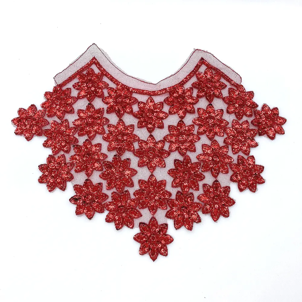 Handmade Floral Mesh Appliqué Patch - Black Rhinestone Bead Fabric, Shawl Collar, 44cm/17.32in Light Luxury Embellishment for Evening Wear Party Supplies (Home & Festive Party Essentials)