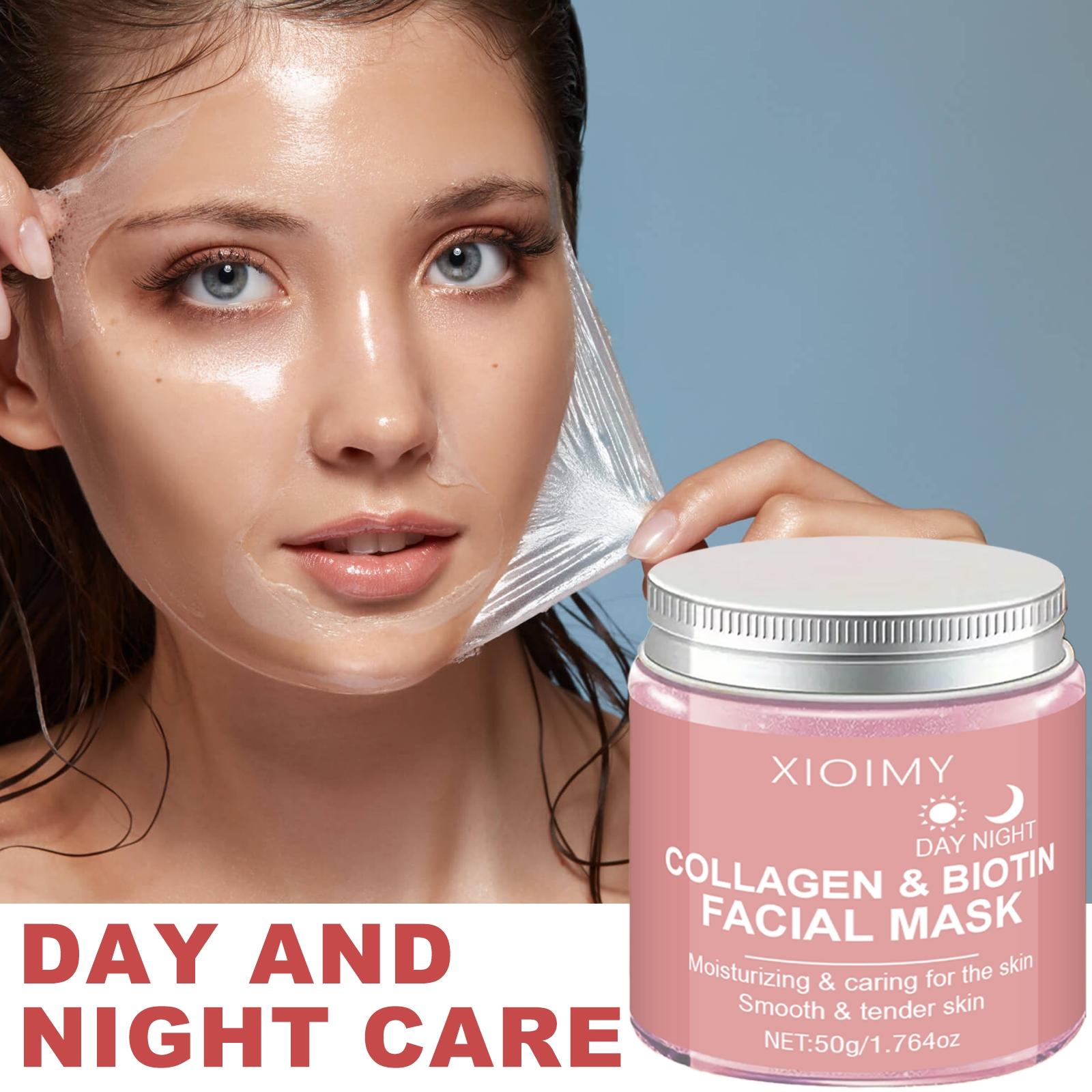2pcs Collagen Face Mask Biotin Kojic Turmeric Night Day Mask Set, Rich in Collagen Essence, Hydrating & Smooth Skin, Adds Vitality & Glow, Moisturizing Beauty Mask, Gel Mask, Facial Mask, Collagen Masks