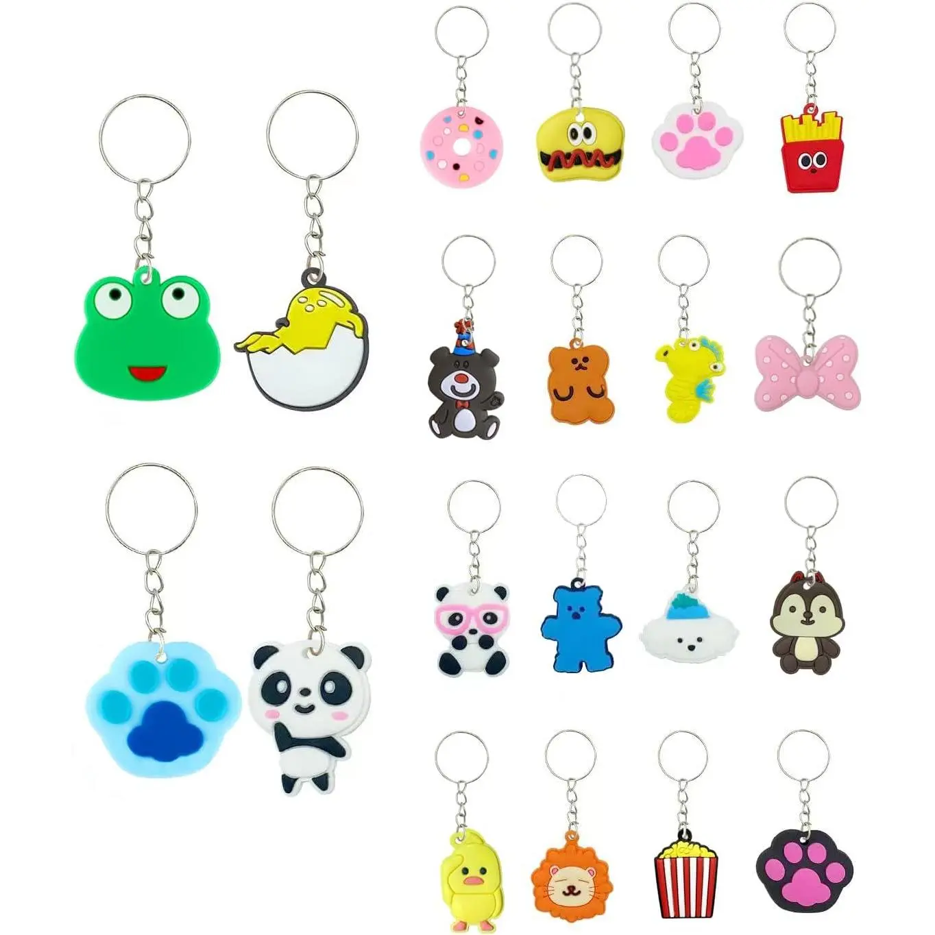 100pcs Silicone Cartoon Animal Pet Keychains - 20 Colors, 1.57" Size Mini Cute Keyrings Mini Charms, Halloween Christmas Thanksgiving Supplies for Classroom Prizes, Teacher Gifts, Birthday