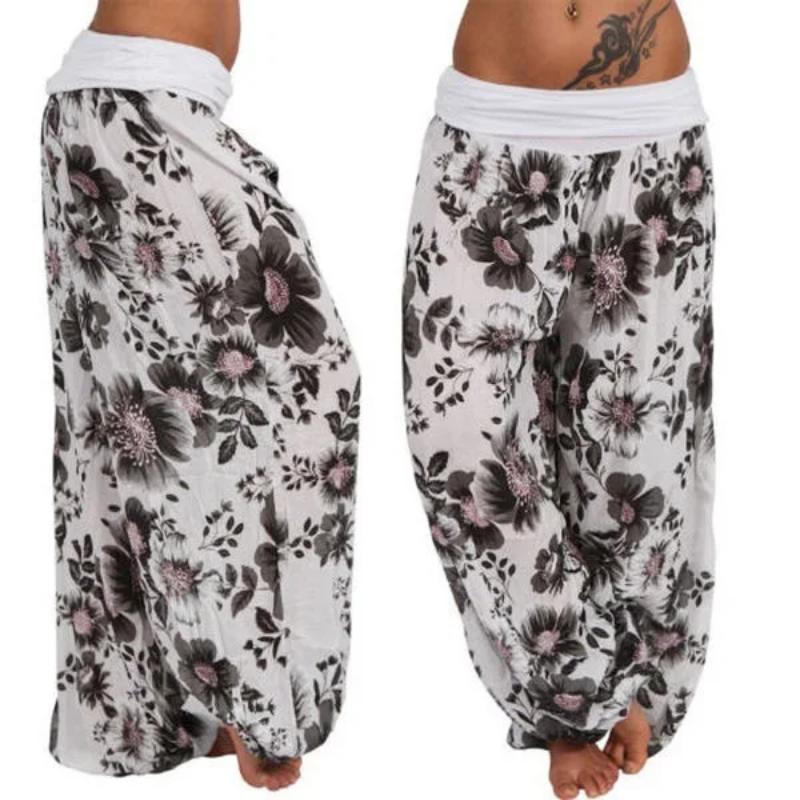 Women Boho Loose Pants Paisley High Waist Ankle Tied Harem Pants Baggy Long Bloomers Trousers Female Trousers Pantalones Womenswear Bottom Comfort Fit