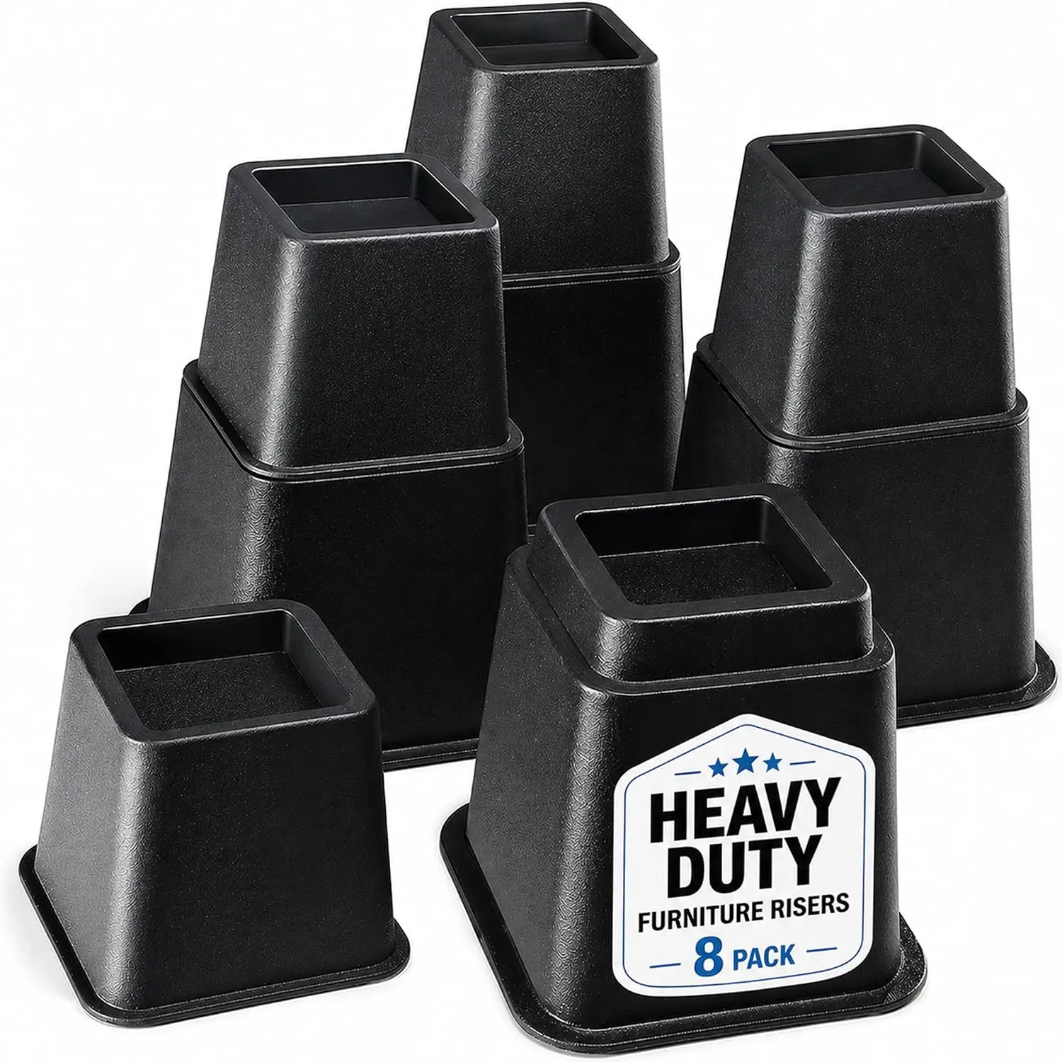 Adjustable Bed Risers 3, 5 or 8 Inch Elevation Heavy Duty Stackable Furniture Risers Supports 1300 lbs 4 Pack Black for Under-Bed Storage College Dorms Table Couch