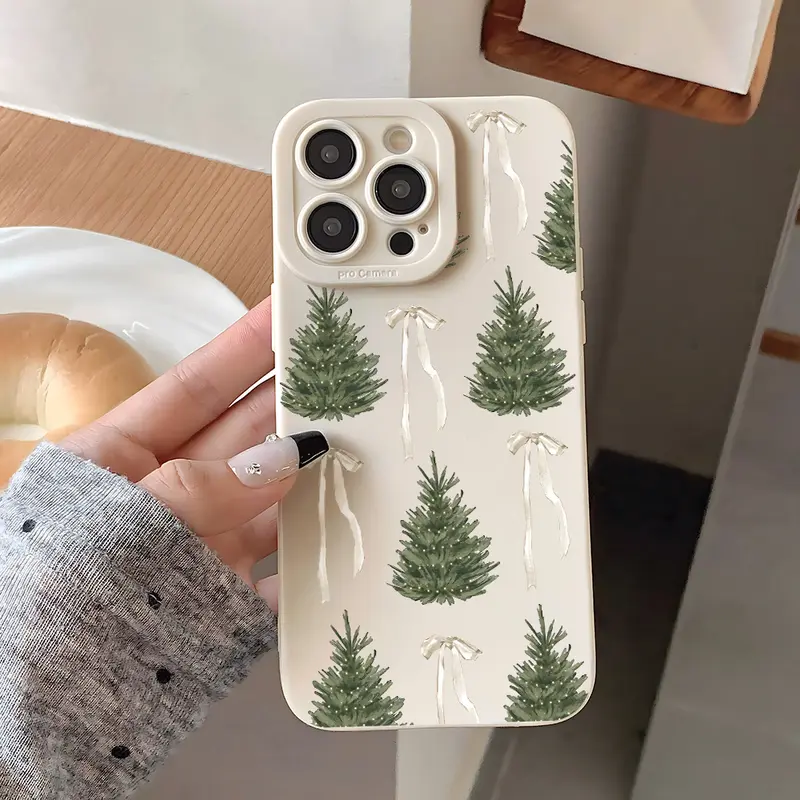 Christmas Tree Bow Design TPU Cellphone Casing Phonecover for iPhone Series (18, 17,16 E,16,15,14,13,12,11,8,7 Pro,Pro Max,Plus,X,Xs,XR,Xs MAX) - Protective Shockproof, Camera Protection, Fashionable Heartfelt Gift