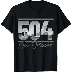 New Orleans 504 Area Code Skyline Louisiana Vintage T-Shirt Menswear Top,retro,unisex,graphic,tee casual crewneck,,cotton,funny,comfortable