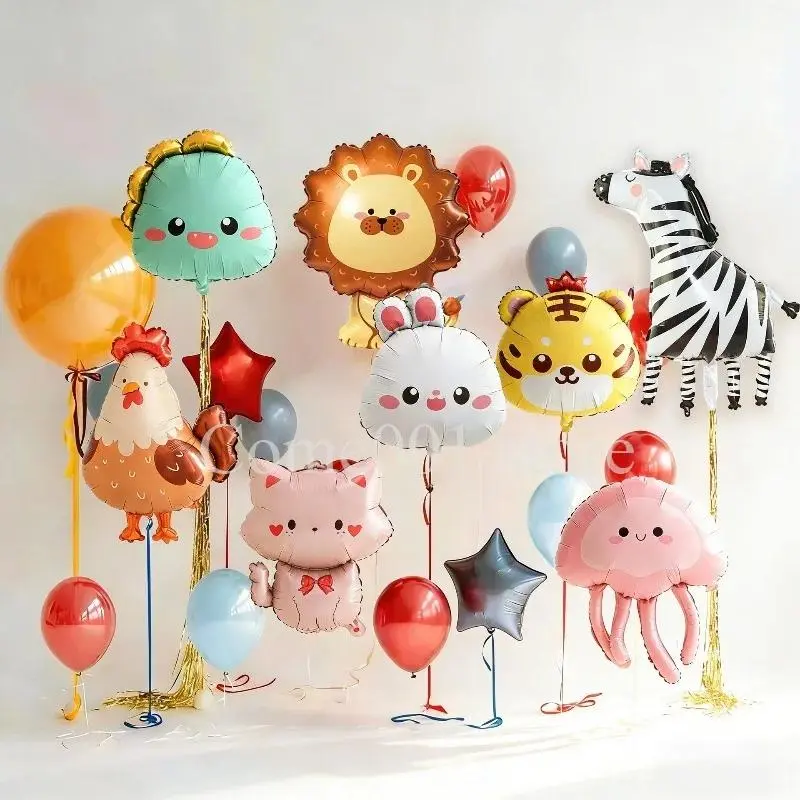 1PC Cartoon Animal Aluminum Foil Balloons for Children's Birthday Party Accessories Cute Rooster Cat Ballons Baby Shower Decors