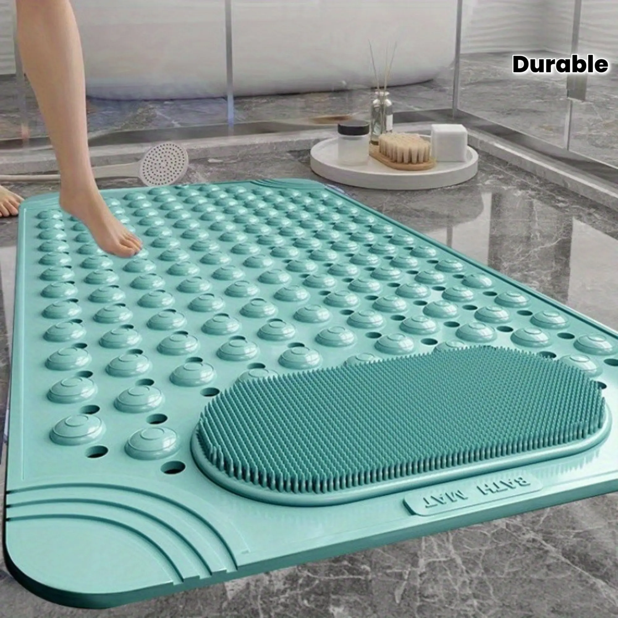 Non-Slip PVC Bath Mat with Massage Buttons - Light Blue & Multi-Color Polka Dot Pattern, Rectangular Shower and Bathroom Safety Mat, 0.9cm Thick, Durable PVC Material, Bath Accessories, Nonslip Bathtub Mat, Shower Floor Mat Non Slip