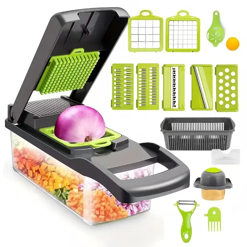 Multifunctional-16-In-1-Food Chopper - Vegetable Chopper - Onion Chopper - Vegetable Slicer - Dice Chopper - Vegetable Chopper - Container with Salad Potato Carrot Garlic - Multifunctional Vegetable Chopper with Drain Basket - Vegetable Chopper Set