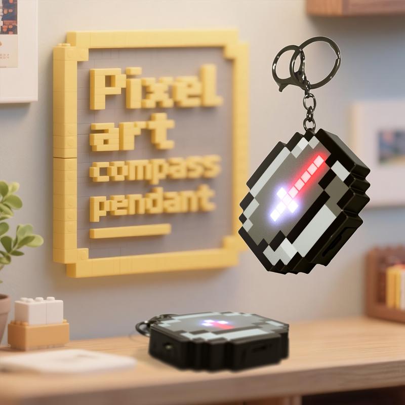 MC Compass Pixel Style Peripheral design Toy Trinket  Movable Compass Keychain Pendant Real-world Use Toys Fans Peripheral Gifts
