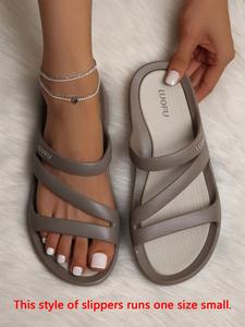 women's fashionable plain color slides, casual comfortable soft elegant open toe slippers for indoor outdoor wear, casual flat sandals, summer beach slippers, footwear, walking shoes, slide sandal