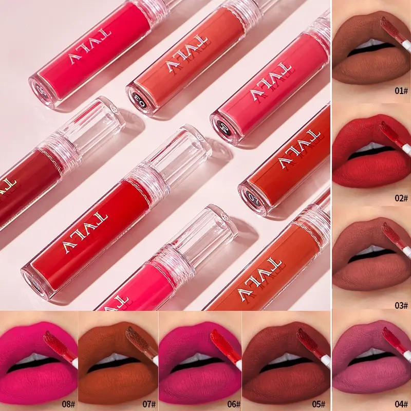 8-Piece Liquid Matte Lipstick Set, Long-Lasting Waterproof, Non-Sticky, Suitable for All Skin Types, Matte Finish, Daily Date Makeup