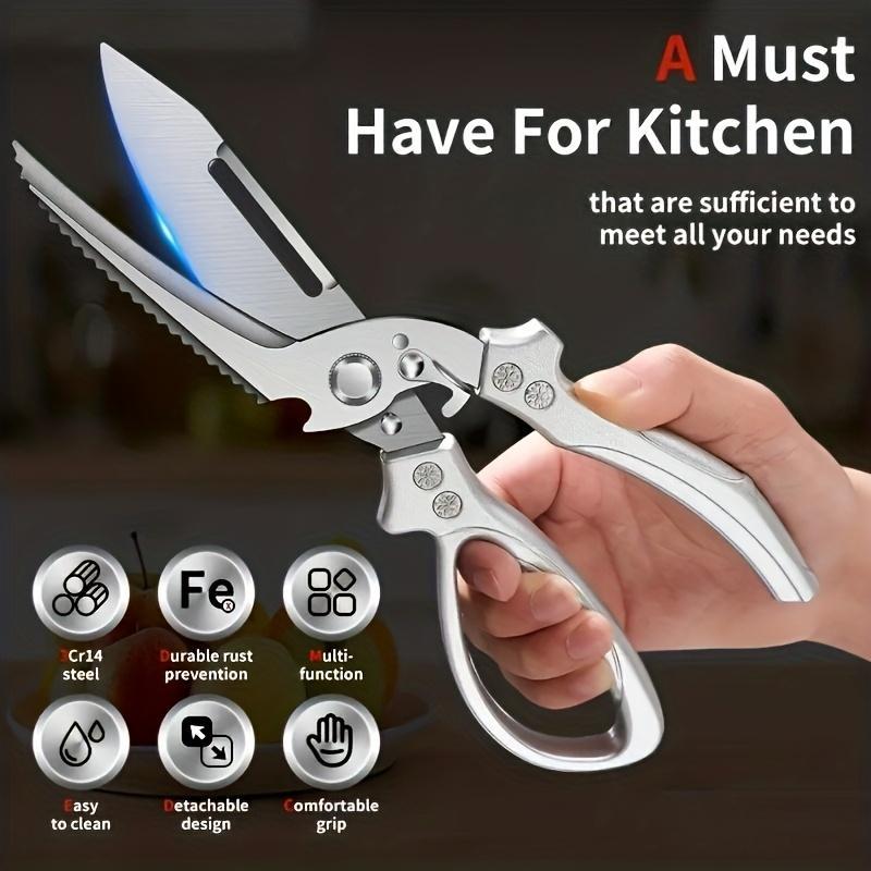 1pc Heavy-Duty Stainless Steel Automatic Kitchen Shears with Ergonomic Non-Slip Grip & Locking Mechanism - Professional Chef Scissors for Meat, Vegetables, Fish, Poultry, Food-Safe Cooking Tools, Kitchen Essentials | Modern Kitchenware | Durable Con