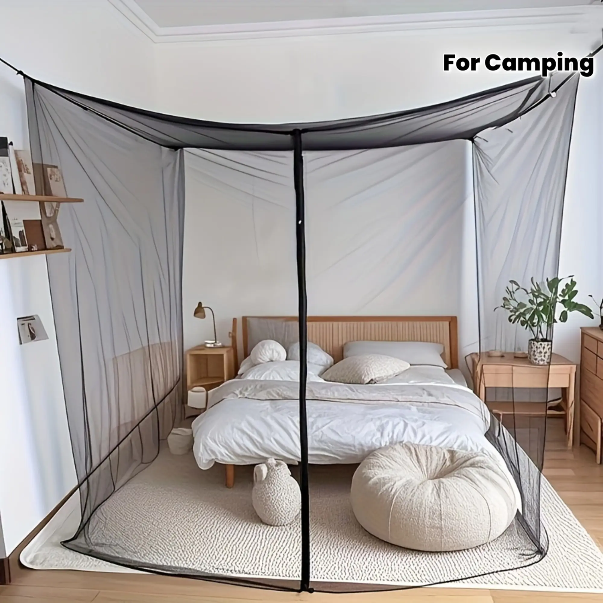 Ultra Large 1PC Camping Mosquito Net, Finest 15 Holes Mesh Square Netting Curtain for Bunk Bed, Camping, Bedding, Patio, Easy Installation, 4 Sizes Available (78.74*78.74*70.87inch)