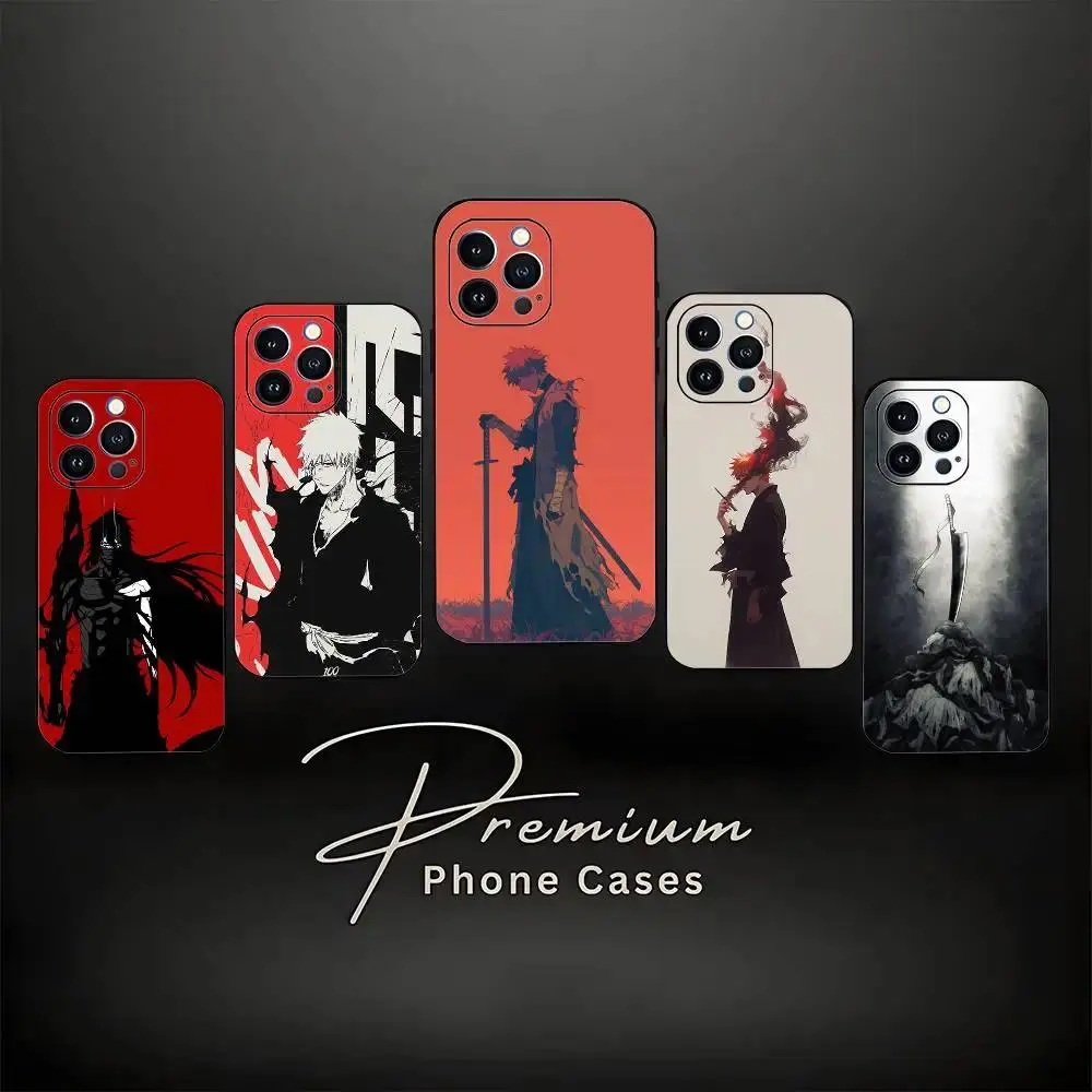 B-Bleach I-Ichigo Kurosaki Phone Case for iPhone 17, 16, 15, 14, 13, 12, 11 Pro Air Plus ProMax and Samsung S26-S20 Ultra Plus FE shock-absorbing phone cases, fashionable gift.