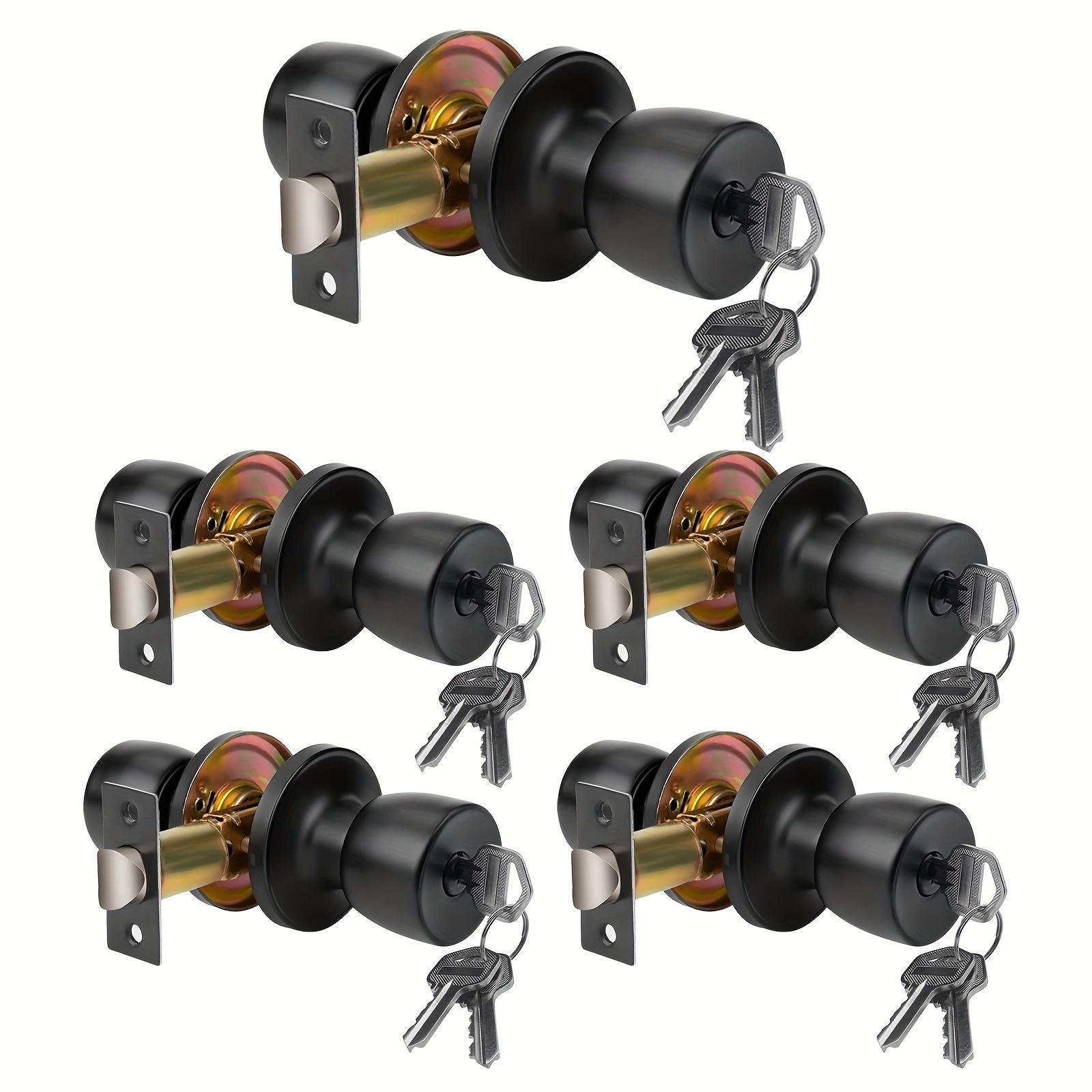 Door Knob with Lock and Key, Round Ball Lock Interior/Exterior Door Knob, Door Hardware for Bedroom Or Bathroom