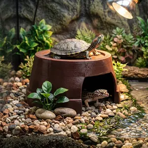 1PC Spacious Reptile Hideout Cave, 3D-Printed Moisture-Retaining Shelter, Basking Platform Ornament Reptile Habitat for Turtles & Tortoises, Vivarium Decor Turtle Enclosure Accessories