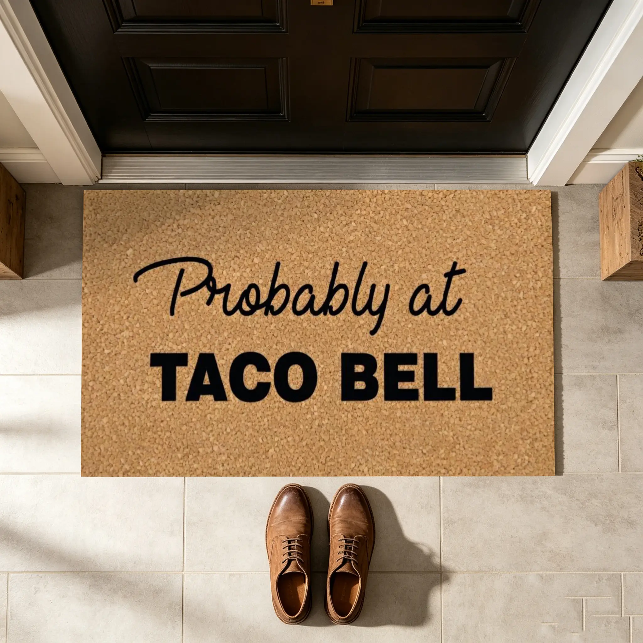 Diatomite Door Mat, 1-Piece Non-Slip Absorbent Quick-Dry Entry Mat with Funny "Probably at TACO BELL" Meme Quote, Fast Food Humor Rustic Look Entryway Decor Tuff Rug