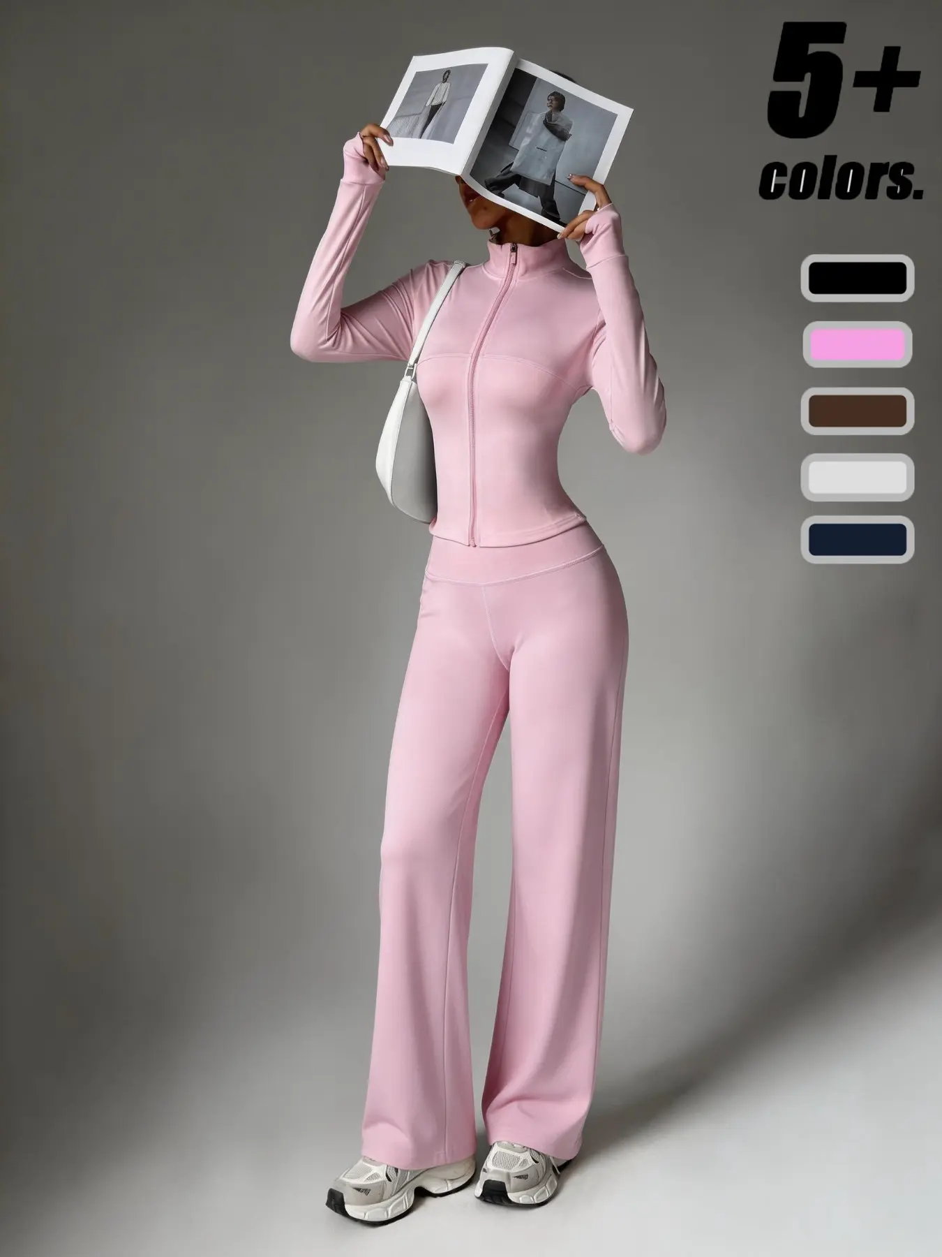 Women's Zipper Long Sleeve Sport Suit, Athleisure Set, Pocketless Sports Pants, Ideal for Yoga, Fitness, Running, All Seasons Wear