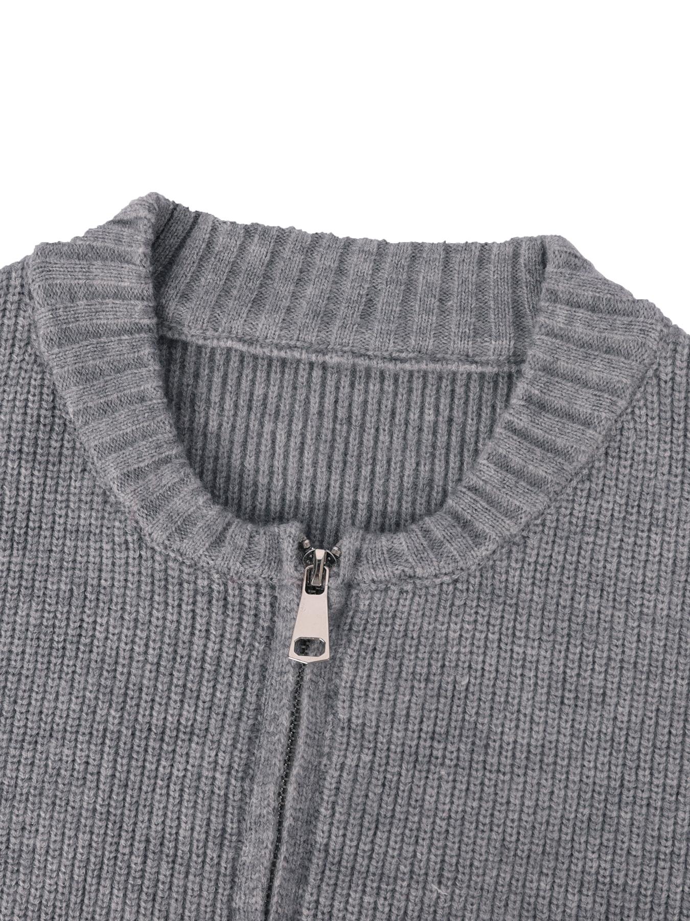 Women's Solid Drop Shoulder Zipper Sweater Cardigan, Casual Long Sleeve Round Neck Thick Knitwear for Fall & Winter, Fashion Women's Knit Clothing for Daily Wear