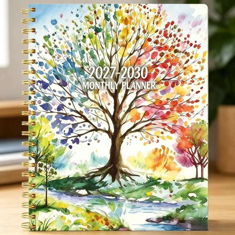 1 A5-sized 2027-2030 monthly planner - from January 2027 to December 2030, four years of monthly plans, colorful tree cover design, yearly calendar, month tabs, 48-month calendar, available in multiple colors, a perfect gift for friends, family, or teache