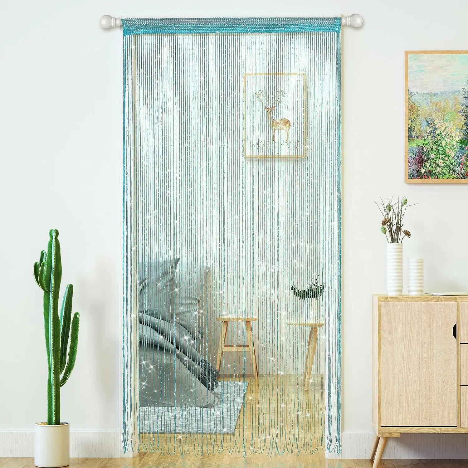 String Curtains for Doorways Glitter Beaded Curtains Door Sparkle Beads Curtain Open Closet Laundry Hanging Hippie Glisten Beads Window Girls Panel (Blue, 39"*79" in/100*200cm)