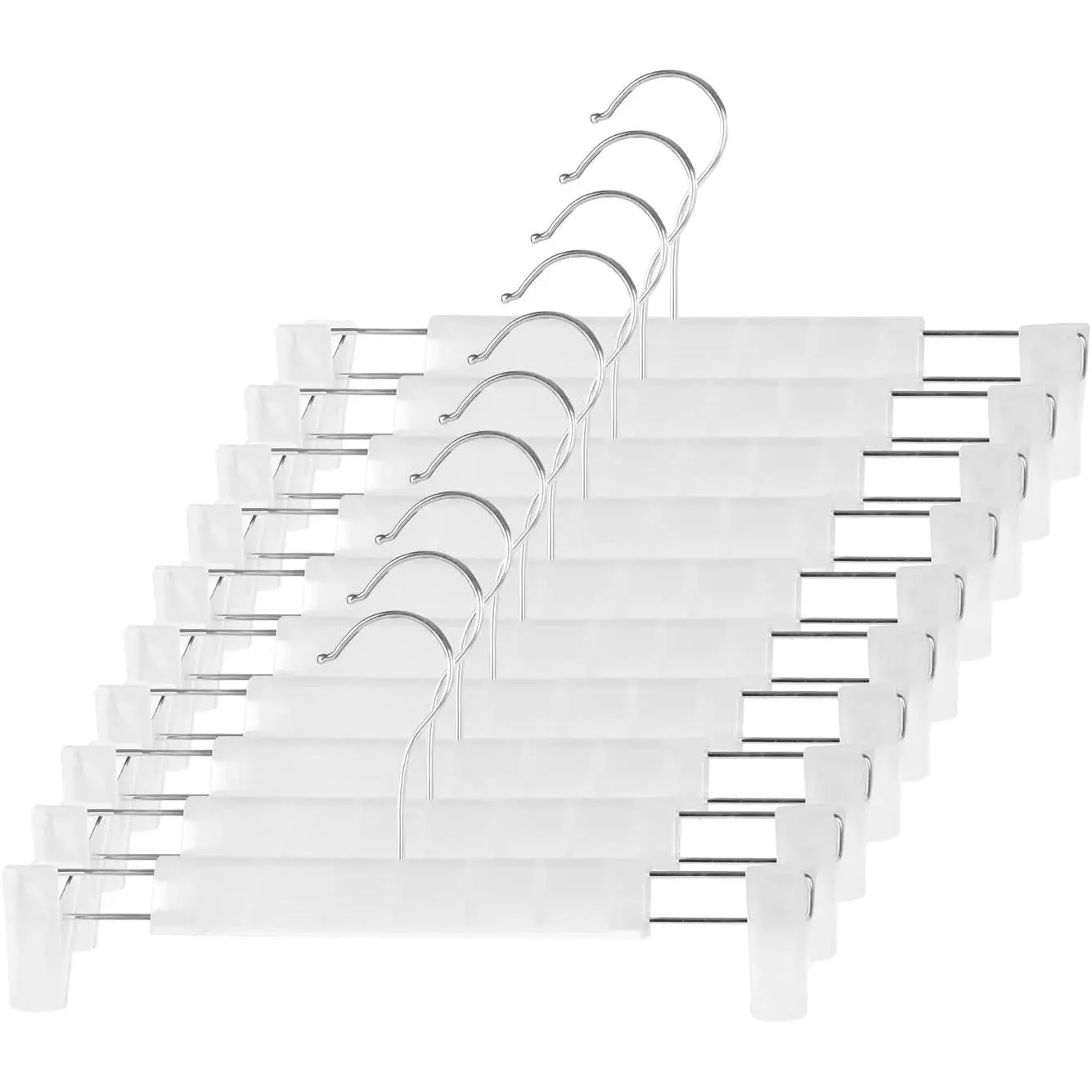 10 Pack Pants Hangers with Adjustable Non-Slip Clips Anti-Rust  Hook for Trouser,Skirts,Jeans,Clothes Hangers Transparent