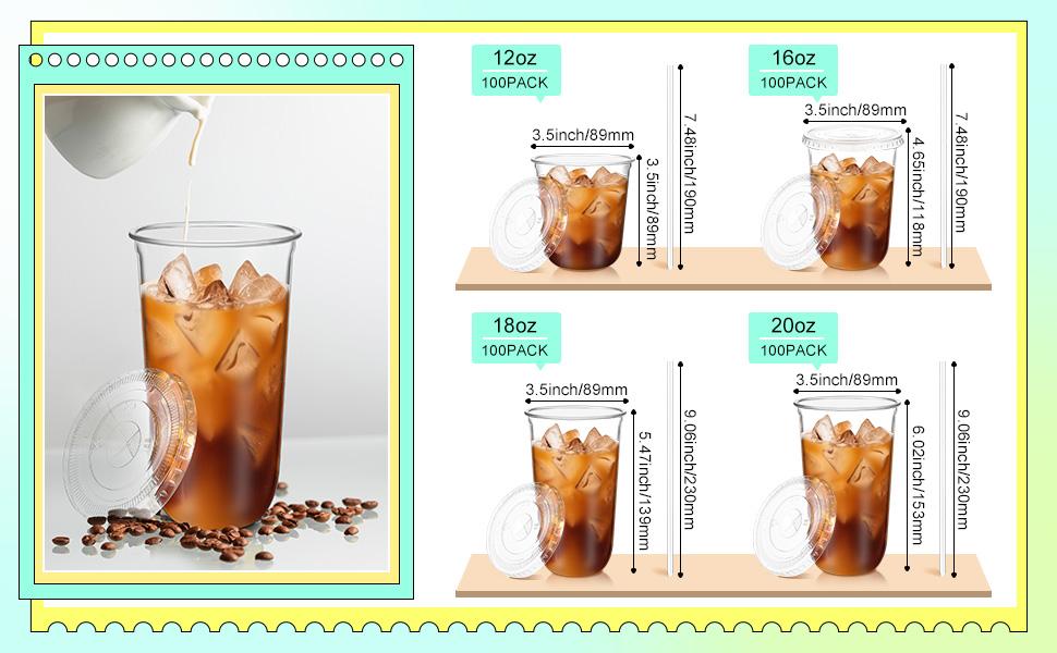 PLL 50 Sets Clear Plastic Cups with Lids and Straws, Disposable Iced Coffee Cups Drinking PET for Cold Drinks, Juice, Smoothie, Coffee Shops, Party, Christmas(Pink,16 oz)