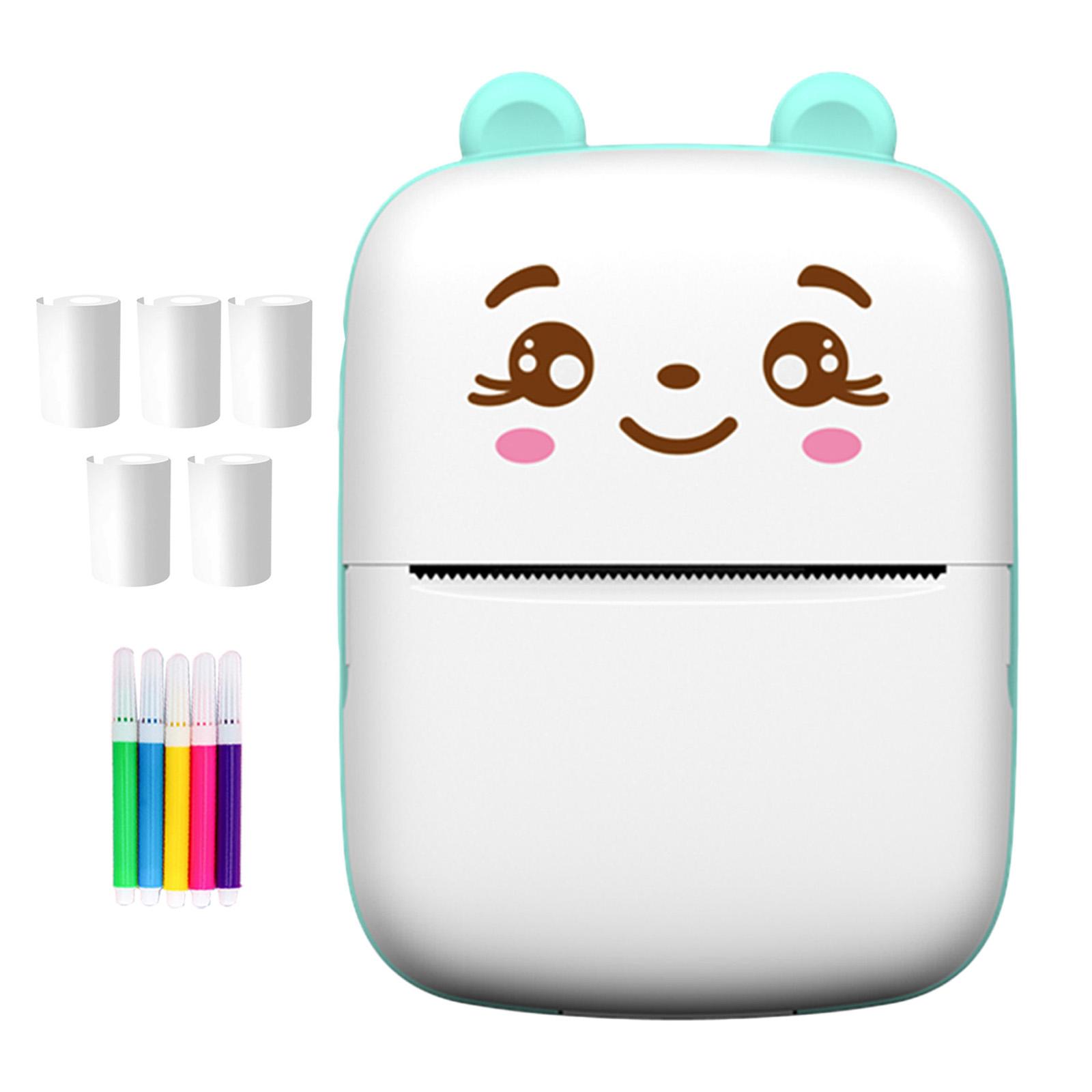 Kids Bluetooth-compatible Printer Gift Set, Portable Mini Wireless No Ink Printer with 5 Paper Rolls & Color Pens, Perfect Birthday Xmas Gift