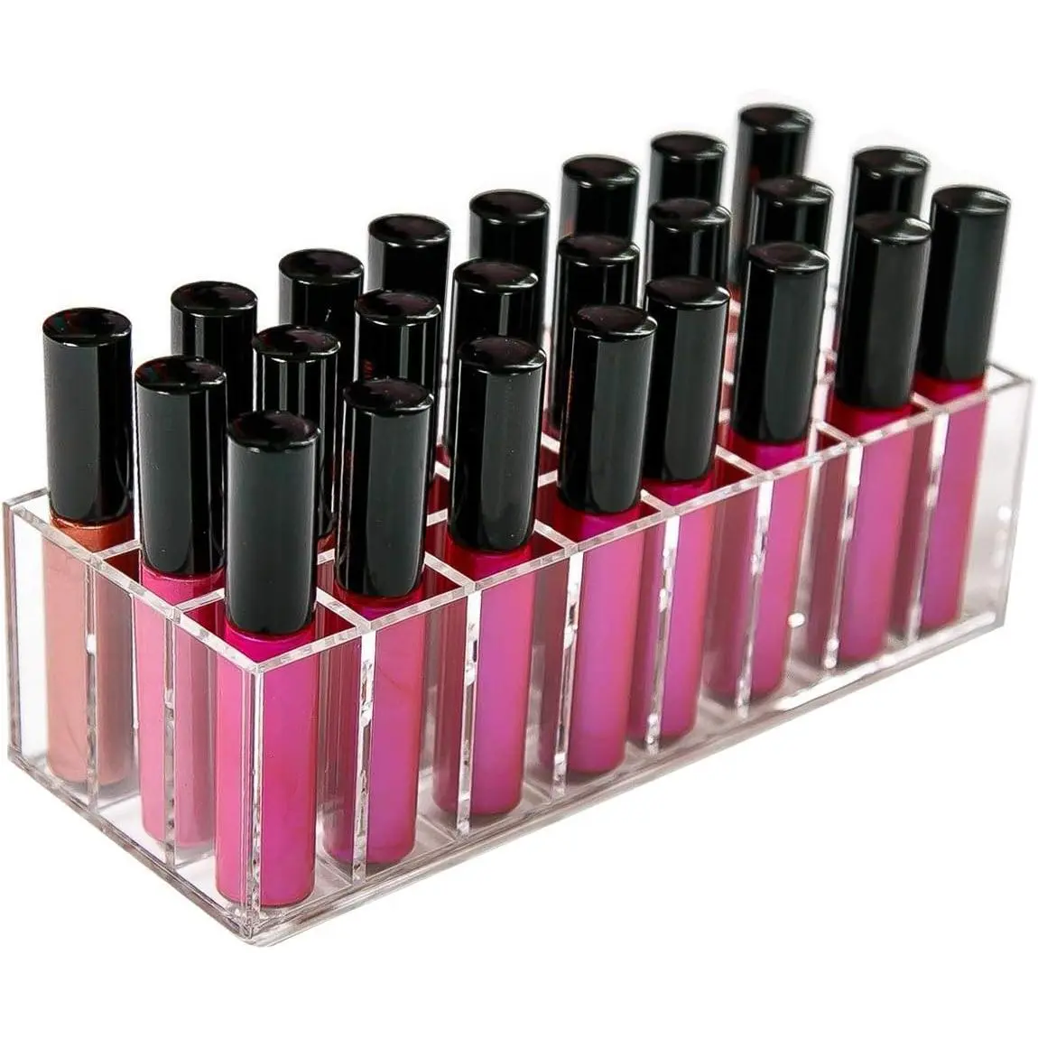 24-Slots Design Acrylic Makeup Storage Case with Compartments, Multi-Purpose Organizer for Lip Gloss, Lipstick - Gift Idea for Makeup Enthusiasts