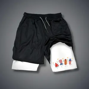 Double-Layer Sports Shorts Graphic Shorts Black Shorts Camo Shorts Streetwear Shorts Men Outfits Men Short Shorts Vacation Outfits Shorts