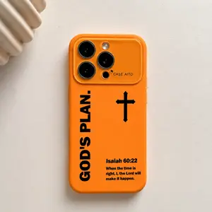 Christian God's Plan Cross Pattern Dopamine Ins Style Solid Color Smartphone Case, Ultra Skin-Friendly Touch All-Inclusive Lens Cellphone Accessory for iPhone 17 16 15 14 13 12 Pro Max Air (Handheld Devices, Father's Day Gift)