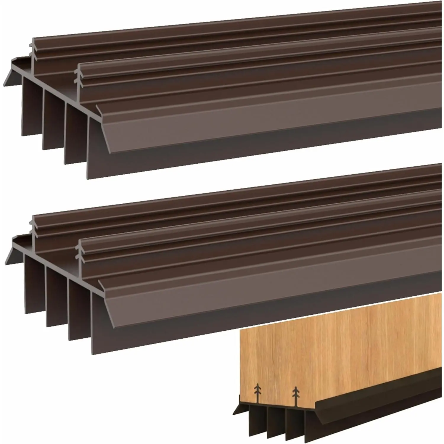 [2 Pack] 36 Inch Exterior Door Sweep with Vinyl Fins – Under Door Weather Stripping Seal for Exterior Doors with Kerf Track | Bottom Door Seal Strip | Draft Stopper & Rodent Proof (Brown)