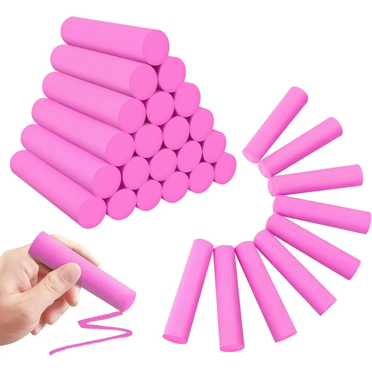 50 Pack Washable Sidewalk Chalks for Kids Non-Toxic Jumbo Chalk for Outdoor Art Play, Colored Chalk for Painting on Chalkboard, Blackboard and Playground (Rose)