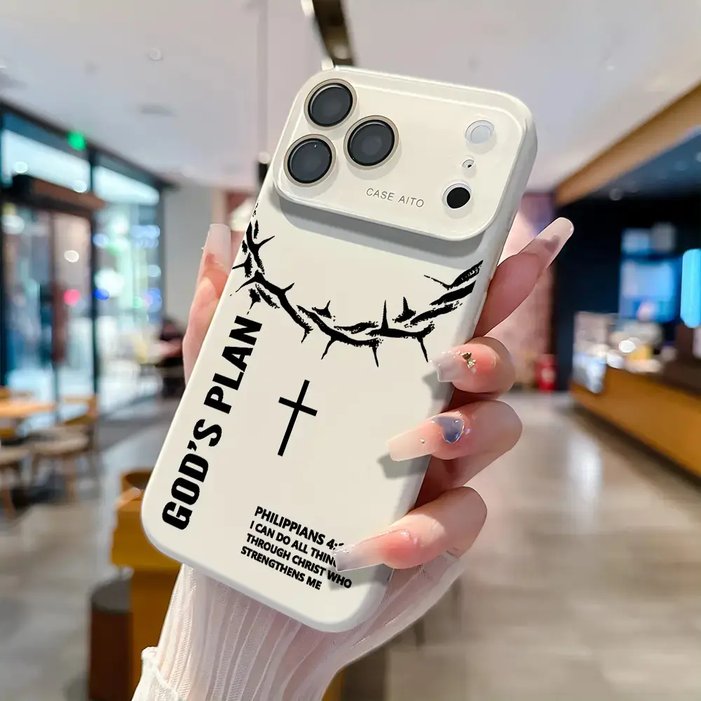 Christianity God's Plan Philippians 4:13 Bible Cross Solid Color Smartphone Case, Ultra Skin-Friendly Handheld Cellphone Casing with All-Inclusive Lens, Heavy-Duty Cushion Bumper for iPhone 17 Pro Max Air 16 15 14 13 12 Devices