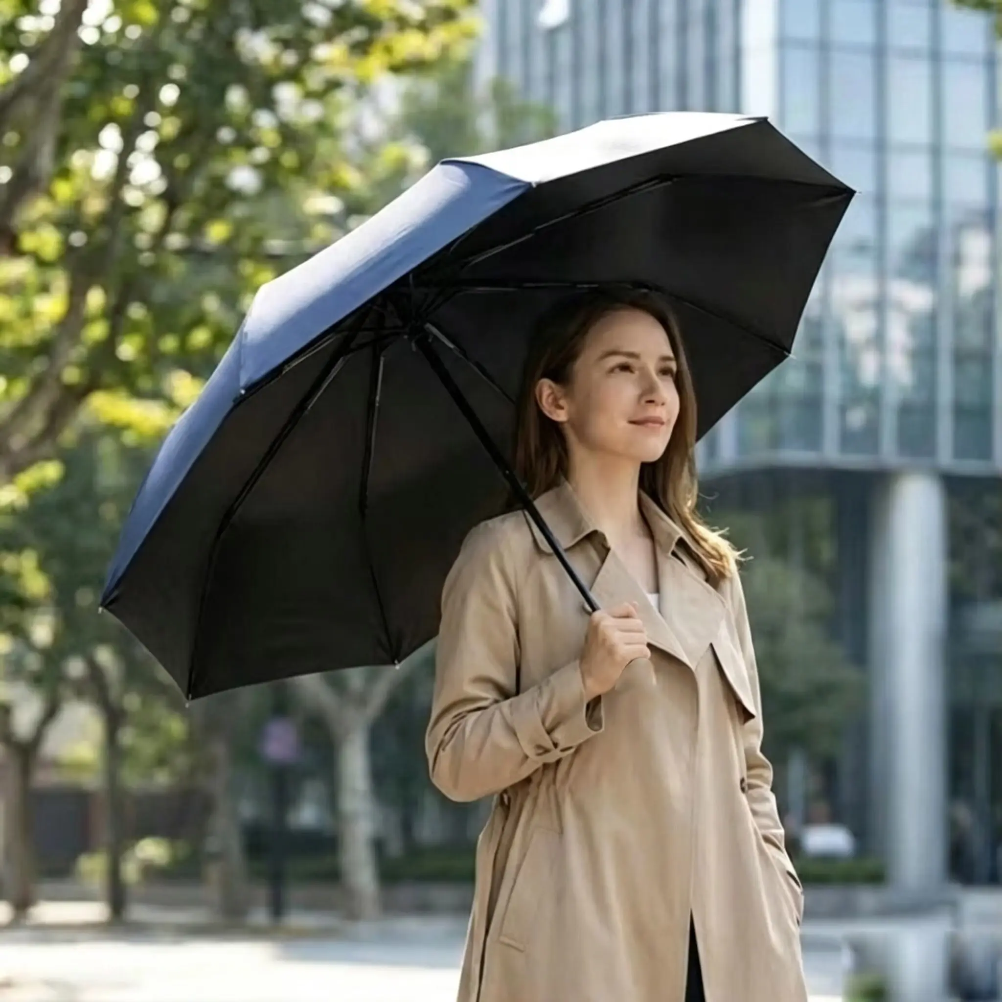 10-Rib Inverted Three-Fold Manual Folding Sun Umbrella, UV-Proof Sunscreen, Portable Outdoor Protection, Easy-To-Carry Design