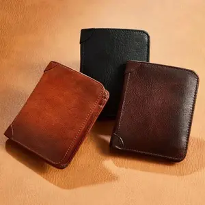 2026 New Men's RFID Genuine Top Cowhide Leather Compact Retro Tri-Fold Wallet - Sports & Outdoor Accessory with 2 ID Windows, 11 Credit Card Slots, Durable Multi-Function Card Holder, Ideal Gift Item