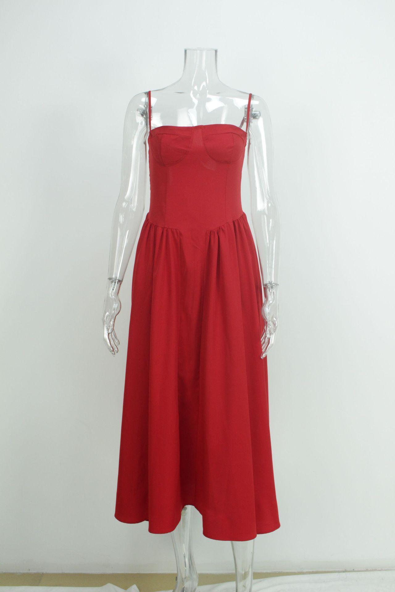 2026 beautiful women's clothing, new spring models, French retro court style solid color suspender dress