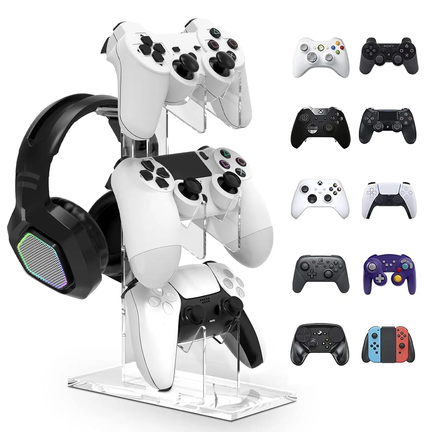 Universal 3 Tier Controller Stand  PS5 Pro/PS5/PS5 Slim Headset Holder Storage Bracket Gaming Accessories  PS5 Pro/PS5/PS5 Slim, Controller Holder Headset Stand Crystal Clear