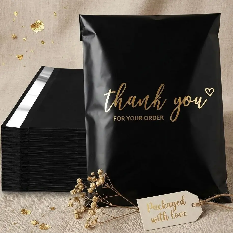 Thank You Poly Mailer 14.5x19 Inch 50 PCS, Shipping Bags for Clothing, Packaging Bags for Small Business, Strong Adhensive, Waterproof and Tear-Resistant Mailing Envelopes, Black