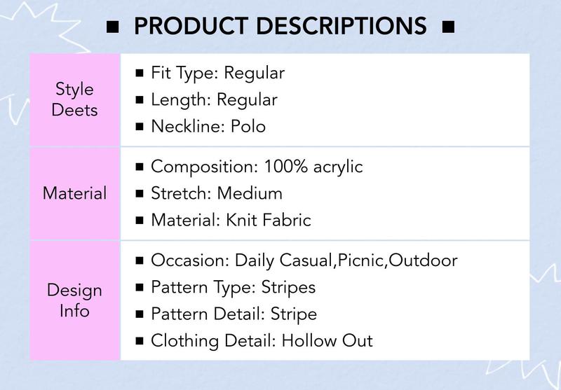 Cider [size 2-10] French Riviera Vacation Polo Striped Hollow Out Knitted Short Sleeve Top