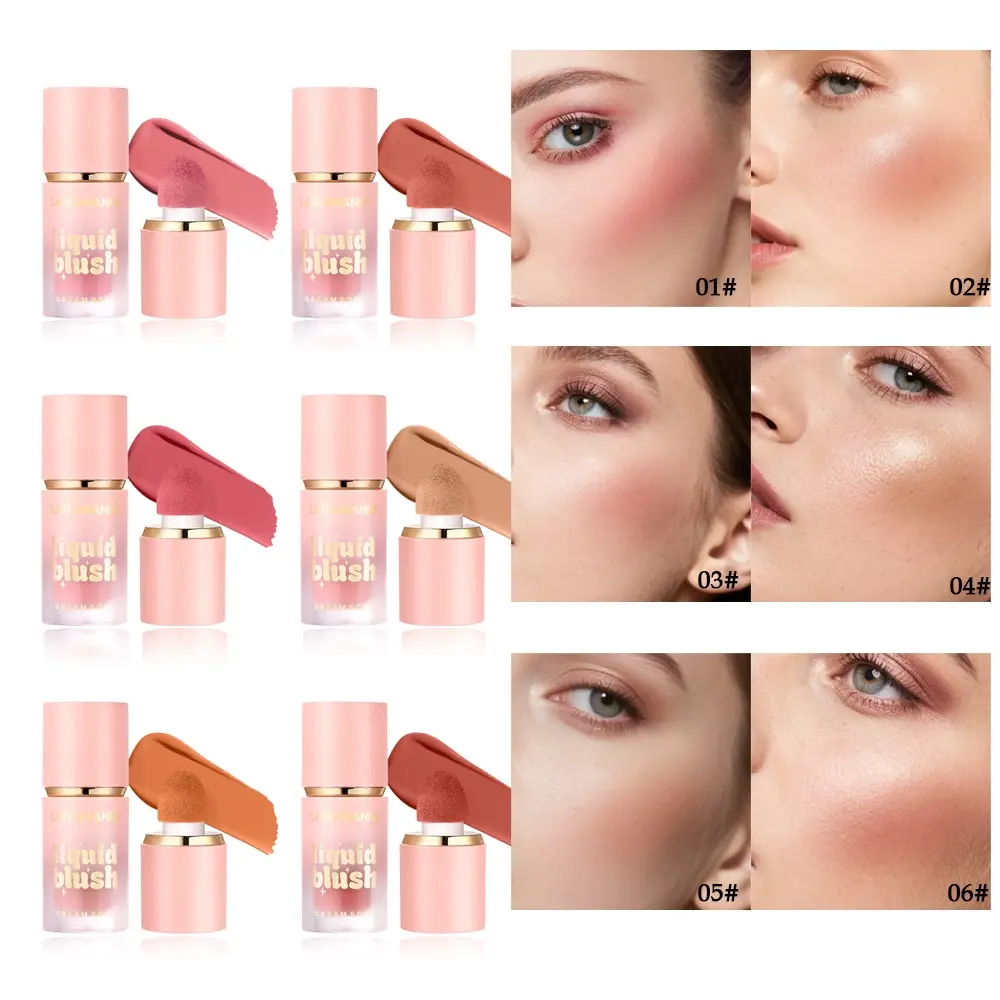 Liquid Blush Makeup, Multi-Use Cream Blush for Cheeks Lips Eyes, Soft Dewy Natural Finish Liquid Blush with Sponge Applicator, Long Lasting Waterproof Blendable Blush, 6 Shades Available