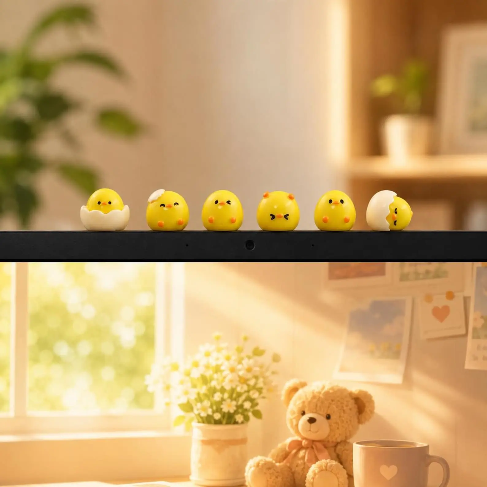 6 PCS Mini Yellow Chick Figurines, Cute Eggshell Chicken Ornament, Desktop Decor, Monitor Top Miniature, Car Dashboard Tiny Decor