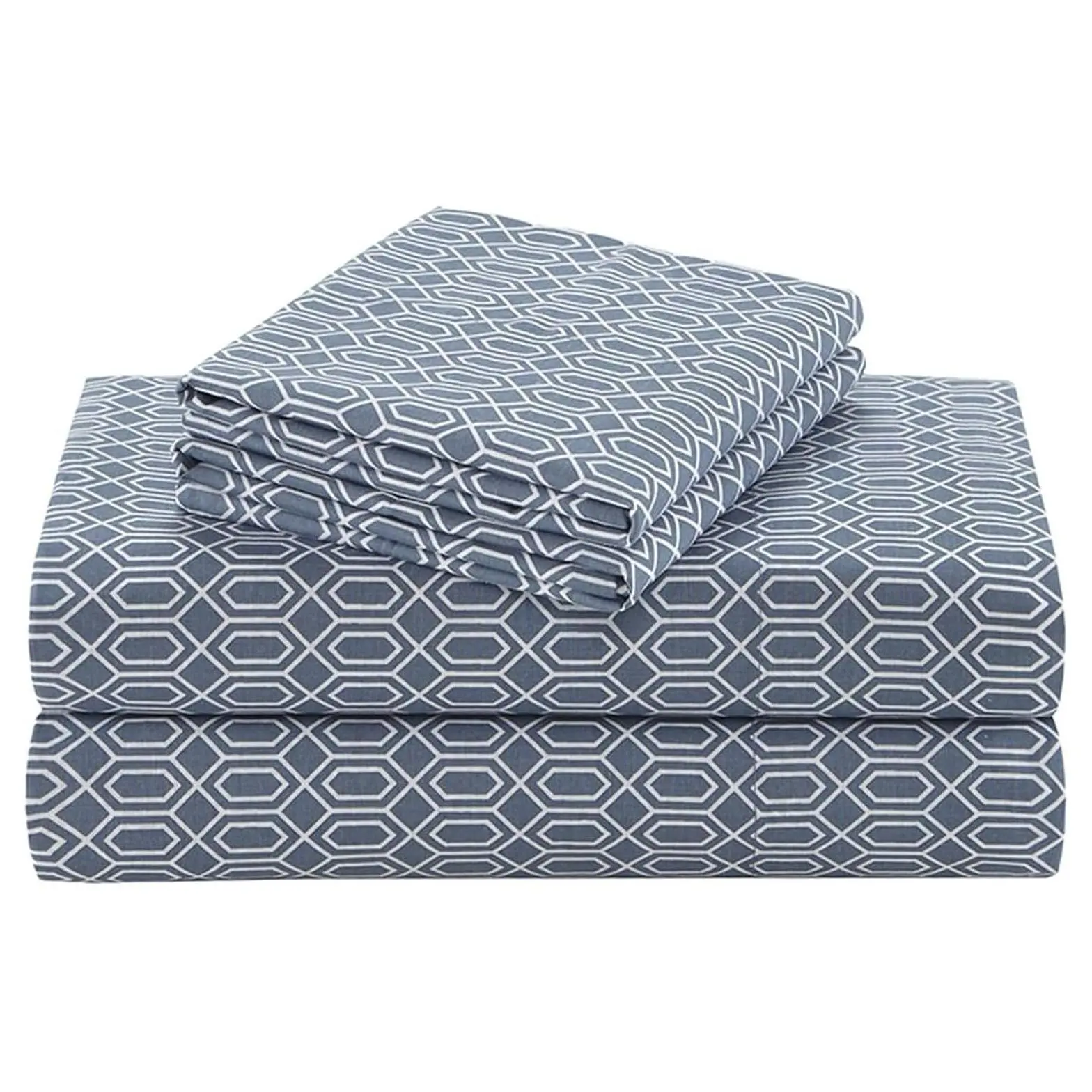 100% Cotton Percale Twin Size 3 Piece Sheets, Diamond Blue - Crisp, Cool & Breathable Bed Sheets, 14" Deep Pocket Fits Up to 16" Mattress, Lightweight, All Season Cozy, Includes PillowcaseGift