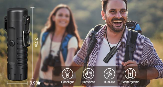 Windproof Arc Lighter, Electric Lighter and LED Flashlight - 2-in-1 (Black)/5-in-1 Magnesium Fire Rod, suitable for emergency survival kits, camping, hiking, all-weather magnesium iron rod Windproof Arc Lighter, Electric Lighter and LED Flashlight - 2-in-1 (Black)/5-in-1 Magnesium Fire Rod, suitable for emergency survival kits, camping, hiking, all-weather magnesium iron rod