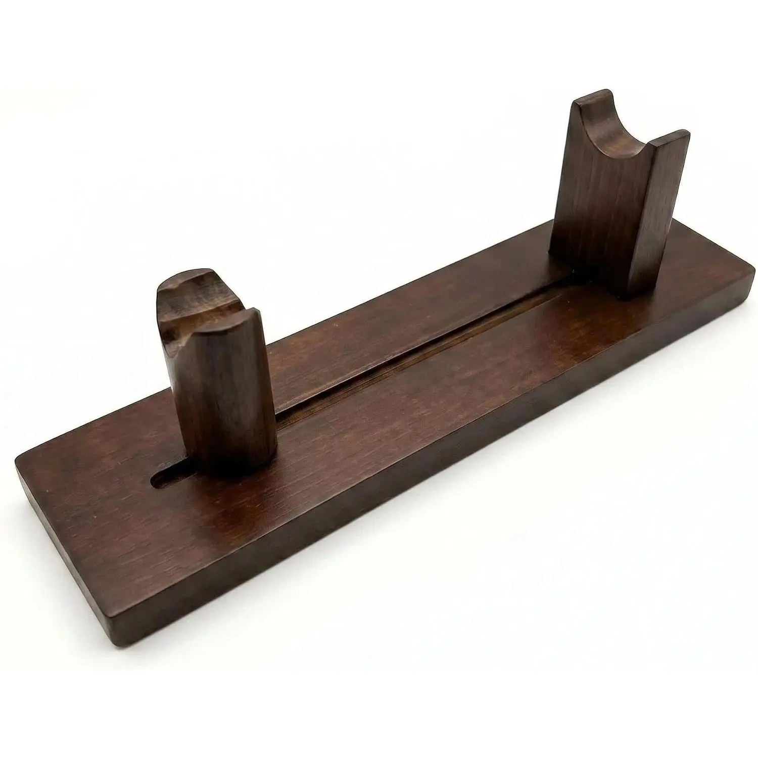 Knife Display Stand - Wooden Blade Holder for Collectors, Adjustable Length Knife Rack for Fixed Blade, Folding Knives & Daggers, Rustic Home Decor (11" x 2.7", Brown)