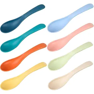 8 Pcs Wheat Straw Spoon set, Unbreakable Soup Spoons, 6 Inches Ramen Spoons Cereal Dinner Spoon for Adult (8 colors)
