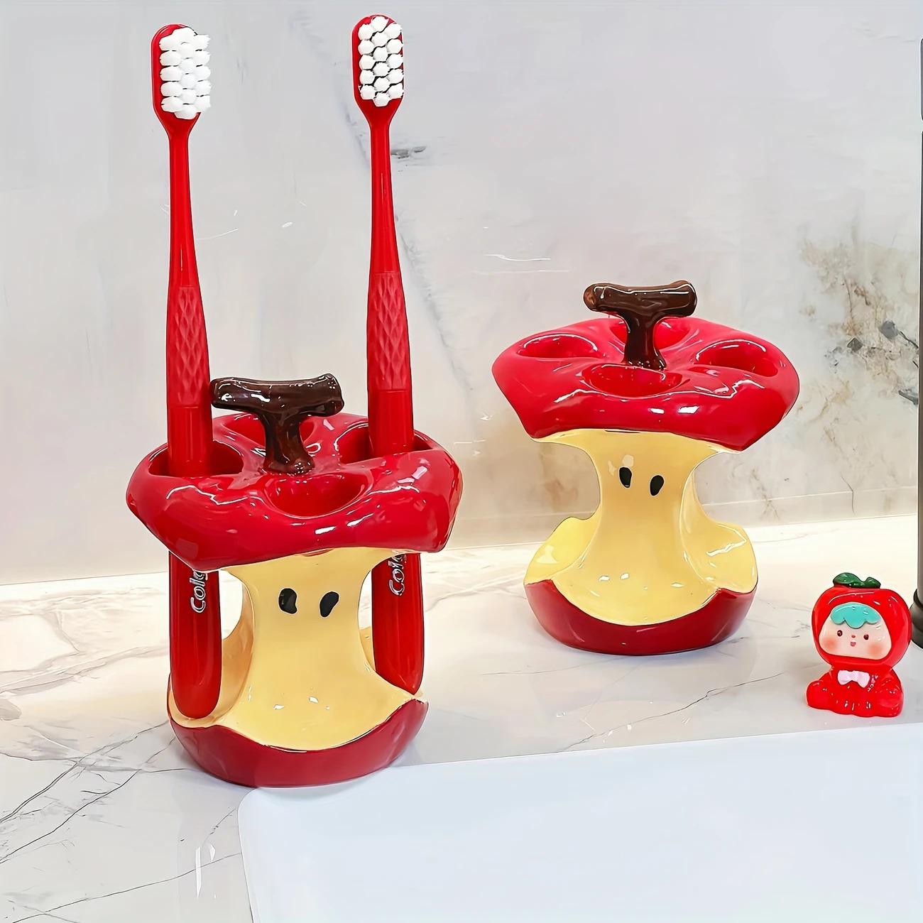 Original Design Fun Apple Core Ceramic Toothbrush Holder, Bathroom Decor, Independent Storage Rack, Durable Holiday Gift