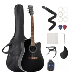VEVOR Cutway Acoustic Guitar, 41 in, 6 - String, Natural Solid Spruce Top Guitar, Beginner Bundle with Gig Bag, Tuner, Strap, Steel Strings, Picks, Capo, Rosewood Fingerboard, for Fingerstyle Solo Jazz